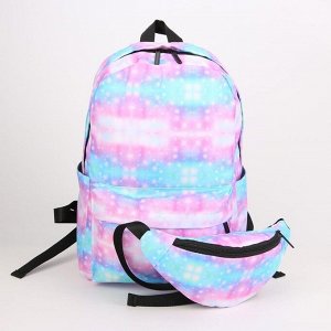 Рюкзак, отдел на молнии, наружный карман, 2 боковых кармана, поясная сумка, цвет розовый/голубой