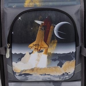 Рюкзак школьн 2077, 24*17*34, отд на молнии, н/карман, 2 бок кармана, серый/ракета