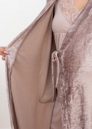 Велюровый комплект в роддом с кружевом (сорочка, халат) для беременных и кормления "Верена"; карамель