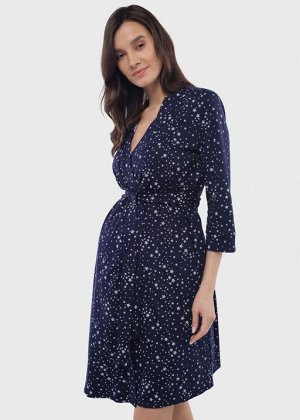 Комплект в роддом (сорочка, халат) для беременных и кормления "Айрис"; синие звезды