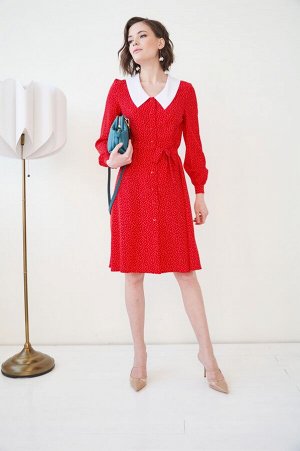Платье Эйлин №1.Цвет:красный/мелкий горох