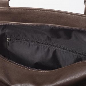 Сумка женская, 3 отдела на молнии, наружный карман, цвет серый/коричневый