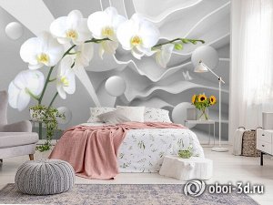 3D Фотообои «Белая орхидея на объемном фоне»
