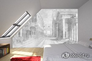 3D Фотообои «Черно белая фреска на штукатурке»