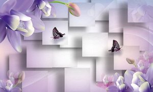 3D Фотообои  «Сиреневые цветы с бабочками»