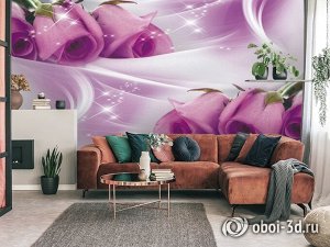 3D Фотообои «Сиреневые розы на шелке»