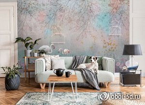 3D Фотообои «Фламинго в розовом лесу»