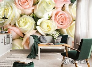 3D Фотообои «Салатово-розовые розы»