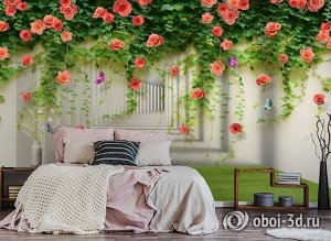 3D Фотообои «Тоннель с лианами роз»