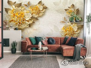 3D Фотообои «Золотые пионы»