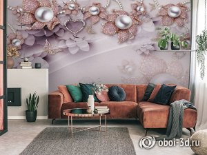 3D Фотообои «Драгоценные цветы с жемчугом»