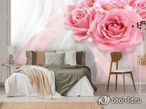3D Фотообои «Розы с каплями на пастельном фоне»