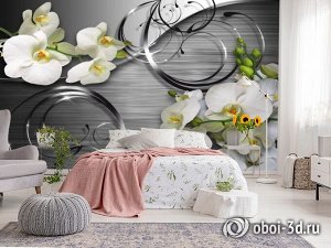 Design Studio 3D 3D Фотообои «Орхидеи на серебристом металле»