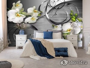 Design Studio 3D 3D Фотообои «Орхидеи на серебристом металле»