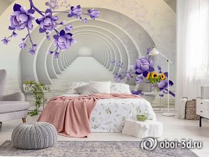 3D Фотообои «Объемные арки с фиолетовыми цветами»
