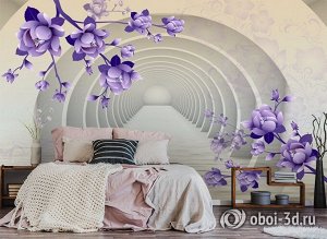 3D Фотообои «Объемные арки с фиолетовыми цветами»