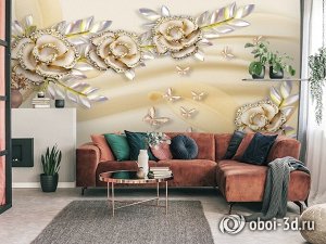 3D Фотообои  «Керамические розы в бежевых тонах»