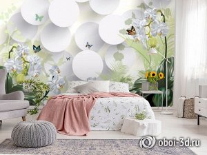 Design Studio 3D 3D Фотообои «Белые орхидеи с бабочками»