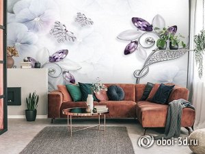 3D Фотообои «Ювелирные цветы и бабочки»