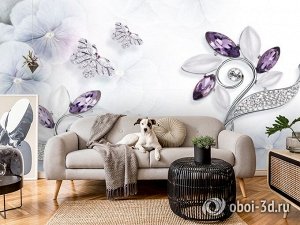 3D Фотообои «Ювелирные цветы и бабочки»