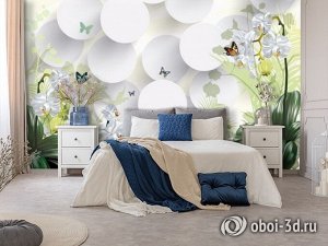 Design Studio 3D 3D Фотообои «Белые орхидеи с бабочками»