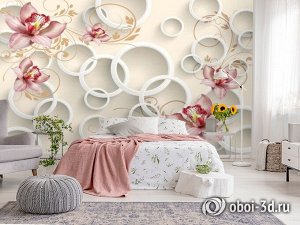 3D Фотообои  «Орхидеи с объемными кольцами»