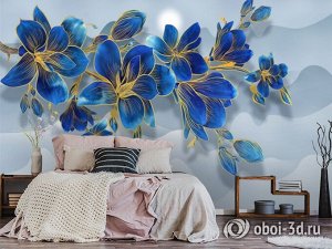 3D Фотообои «Роскошная ветвь цвета индиго»