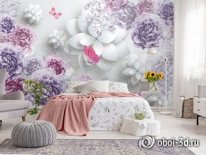 Design Studio 3D 3D Фотообои  «Объемные пионы с бабочками»