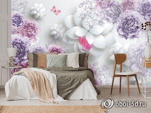 Design Studio 3D 3D Фотообои  «Объемные пионы с бабочками»