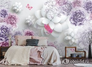 Design Studio 3D 3D Фотообои  «Объемные пионы с бабочками»