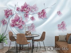 3D Фотообои «Ювелирная орхидея на шелковом фоне»