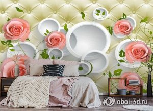 3D Фотообои  «Лютиковые розы на салатовом фоне»