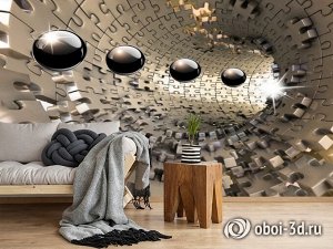 3D Фотообои «Шары в тоннеле из пазла»