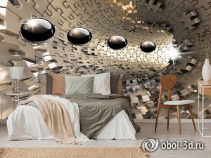 3D Фотообои «Шары в тоннеле из пазла»