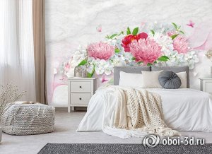 3D Фотообои «Нежно-розовые хризантемы»
