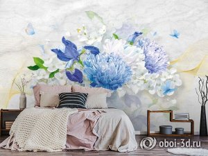 3D Фотообои «Небесно-голубые цветы»