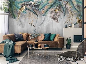 3D Фотообои «Птицы в листьях папоротника»