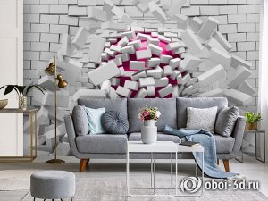 3D Фотообои «Шар разламывающий кирпичную стену»