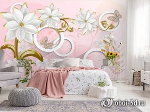 Design Studio 3D 3D Фотообои «Фарфоровые цветы с ювелирными цветами и бабочками»