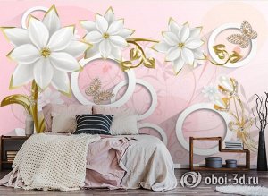 Design Studio 3D 3D Фотообои «Фарфоровые цветы с ювелирными цветами и бабочками»