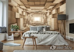 3D Фотообои «Тоннель из деревянных кубов»