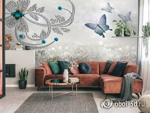 3D Фотообои «Сверкающая композиция с бабочками»