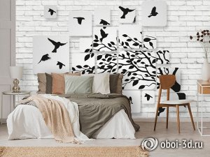 3D Фотообои «Птички на кирпичной стене»