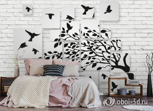 3D Фотообои «Птички на кирпичной стене»