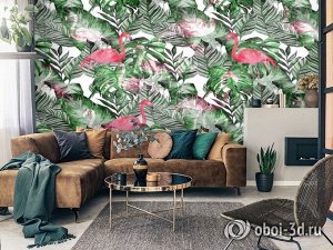 3D Фотообои «Стилизованная композиция с фламинго»