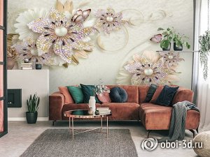 3D Фотообои «Радужные ювелирные цветы»