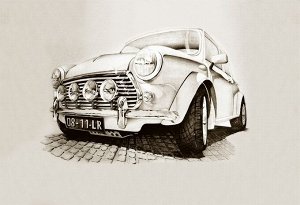 3D Фотообои «Эскизный ретромобиль»