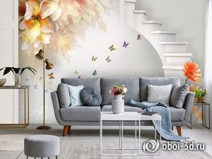3D Фотообои  «Фантазийная лестница с цветами»