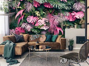 3D Фотообои «Живая стена с розовыми акцентами»