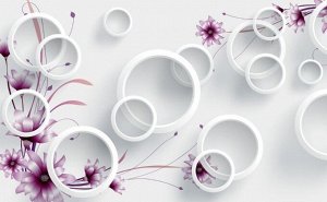 3D Фотообои «Объемные белые кольца с полевыми цветами»